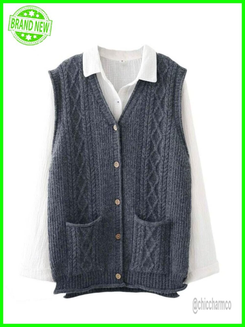Women's Cable Knit Sweater Vest Button Down Sleeveless Cardigan